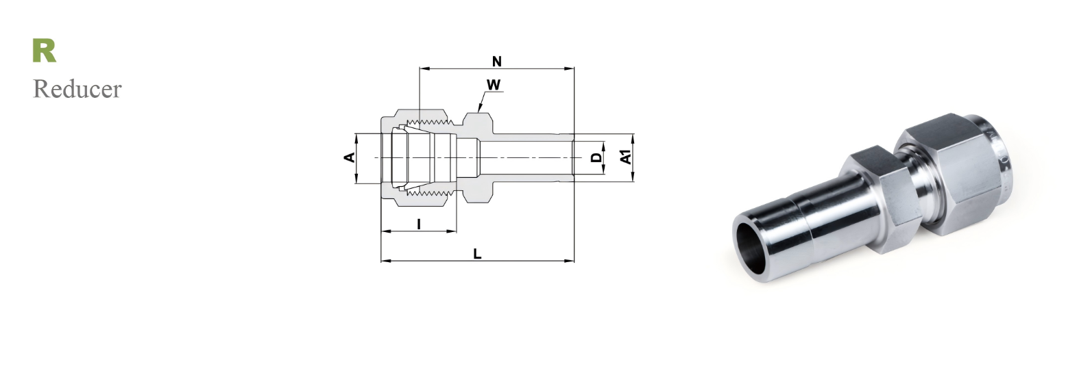 Переходник прямой R: OD мм - Трубка мм / Type R  Tube fitting мм - Tube мм